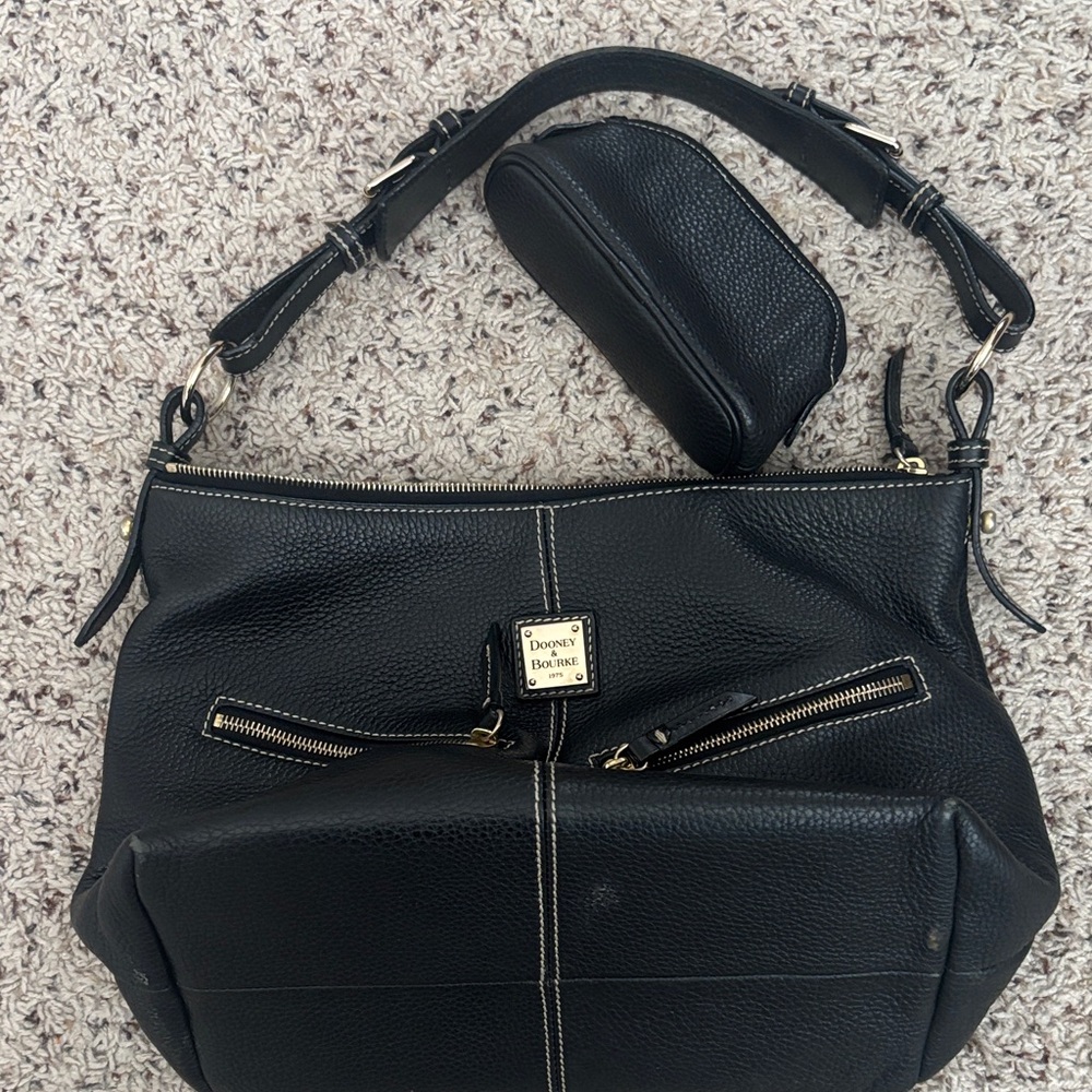 Dooney & Bourke Black Pebbled Leather Shoulder Bag with Coin Pouch